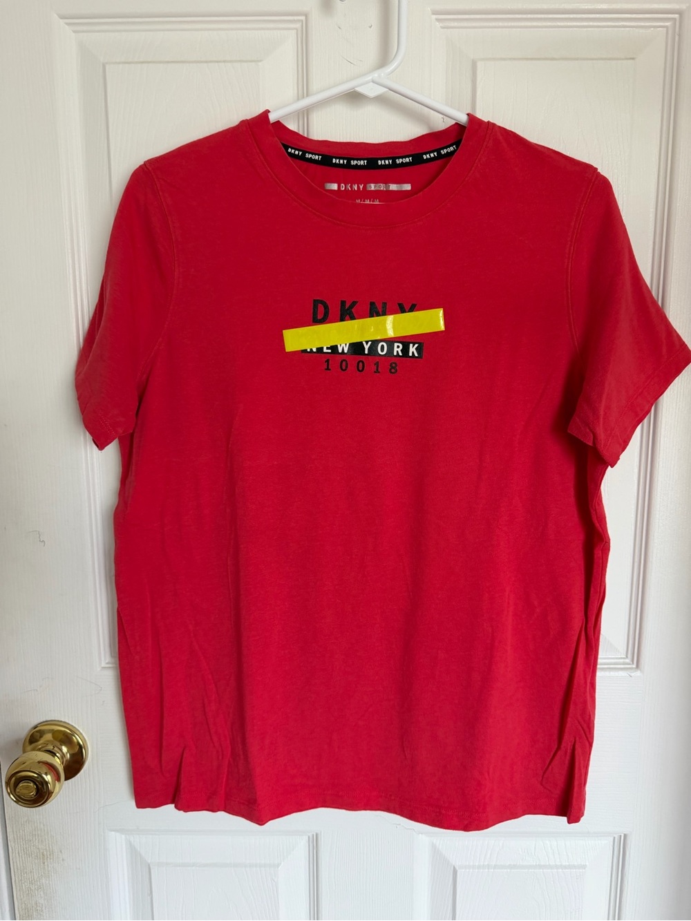 DKNY Red Short-Sleeve Logo Tee with Yellow Accent